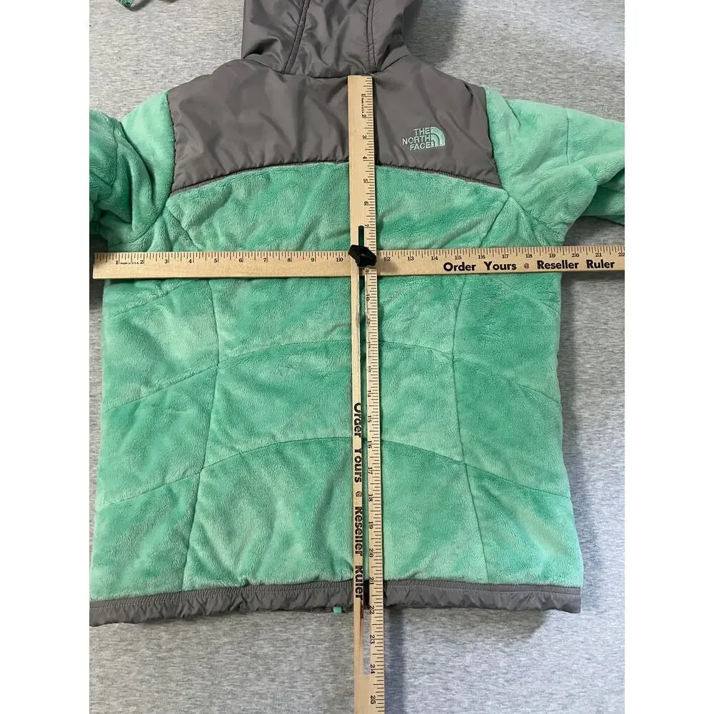 North Face Perseus Reversible Jacket Girls L Green Gray Hooded Reversible Fleece